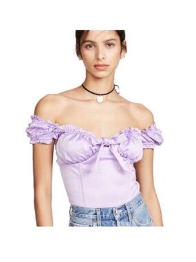 I.AM.GIA Lilac Off-Shoulder Ruffle Tie Crop Top